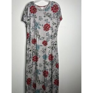 Lularoe Maria Ribbed Maxi Dress Size Medium Gray Multicolor Floral Print